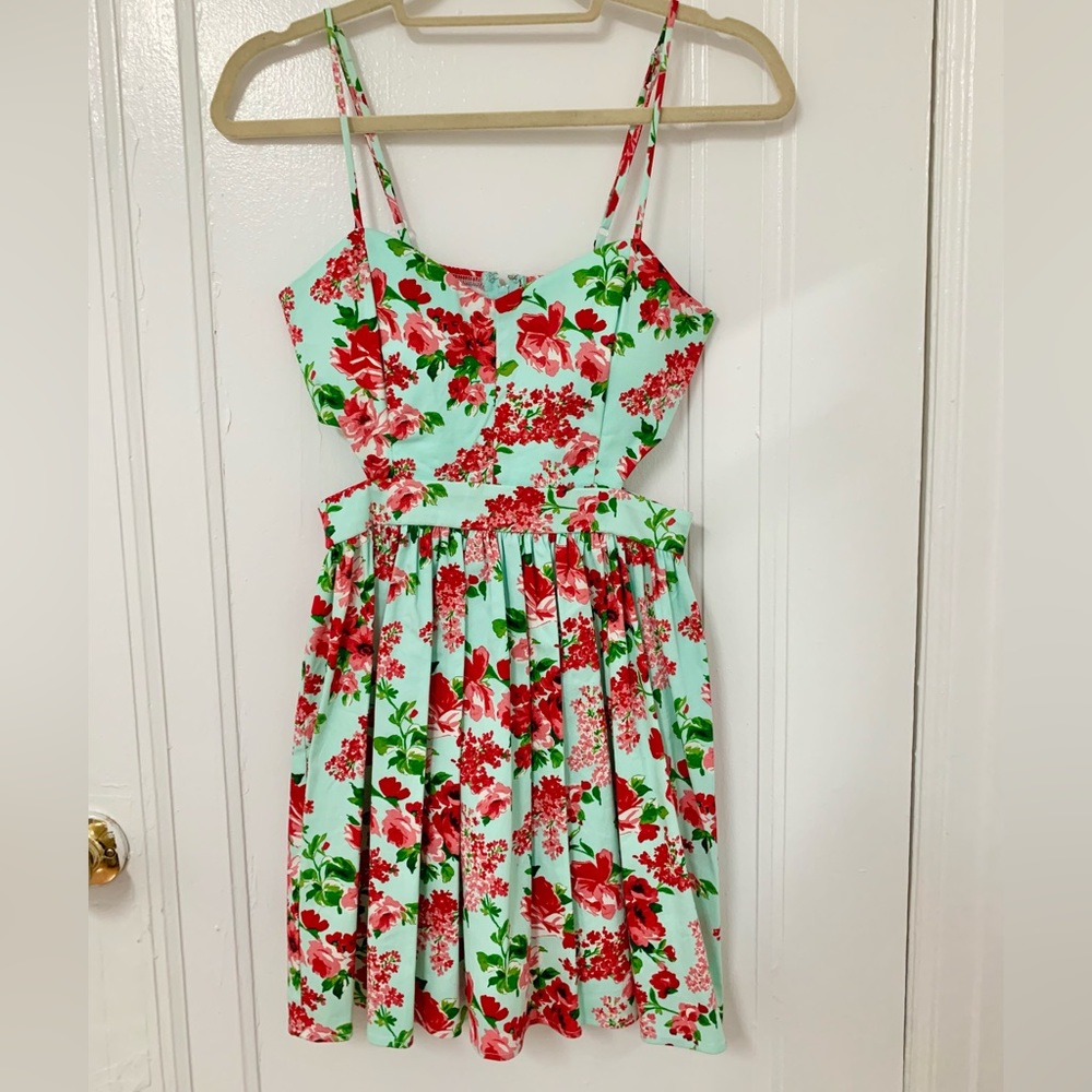Mint Green Floral Cutout Dress